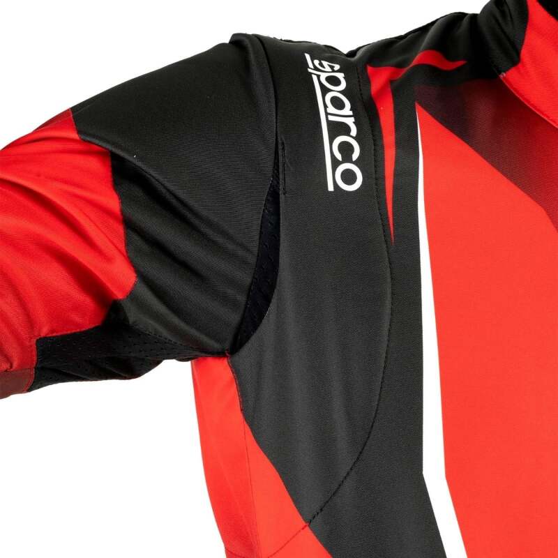 Black and red Sparco K46 Prime K racing suit, lightweight racing suit designed for motorsport drivers, with SPARCO branding.