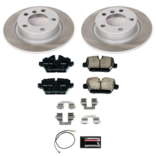 PowerStop rear semi-coated brake rotor kit for 2013-2016 Mini Cooper Paceman, performance brake upgrade with black finish.