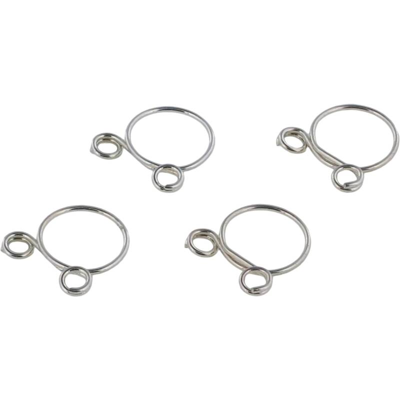 All Balls Racing hose clamps, 4-pack, 8.3mm size, secure hoses in automotive or bike applications, black metal clamps on a white background.