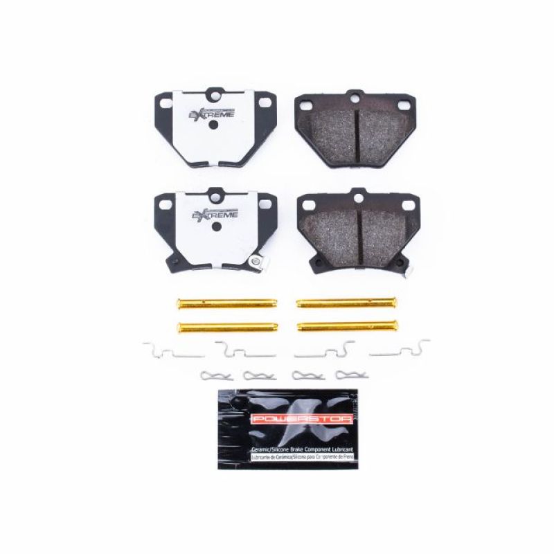 PowerStop Z26 rear brake pads for 2003-2006 Pontiac Vibe with hardware, high-performance street brake pads for reliable stopping power.