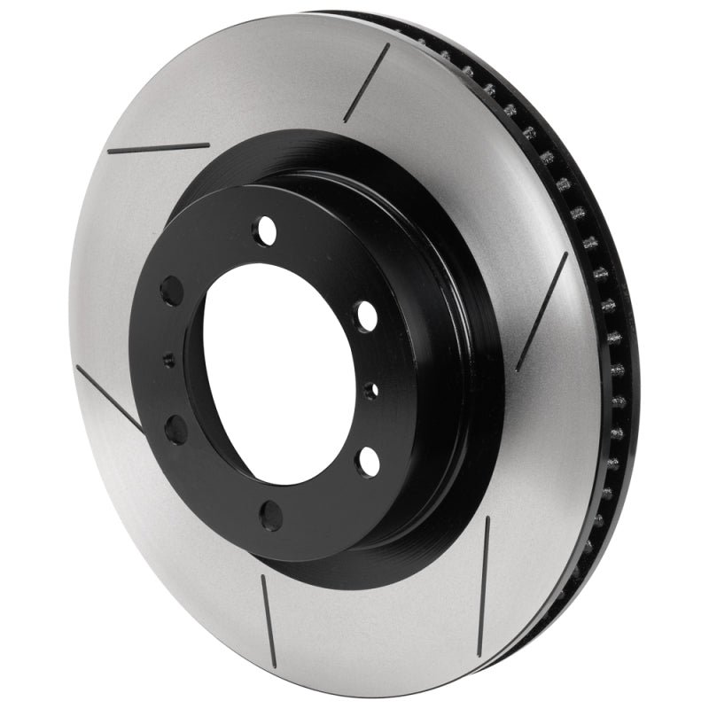 Wilwood 6x5.500 slotted GT vented 2-piece brake rotor with hat, showcasing the vented rotor design and slotted surface for improved braking.