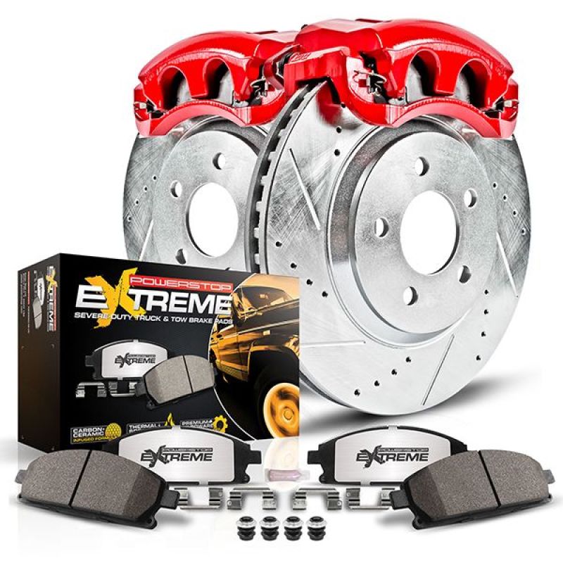 PowerStop front brake rotors for Ford F-350 Super Duty, slot and drilled design, part of the Z36 Truck & Tow Kit.