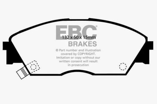 EBC Greenstuff front brake pads for 90-92 Honda Civic CRX 1.6 Si, performance brake pads with green friction material.
