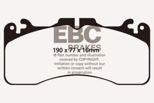 EBC 09+ Lexus LS460 4.6 Sport Redstuff front performance brake pads installed on a vehicle.