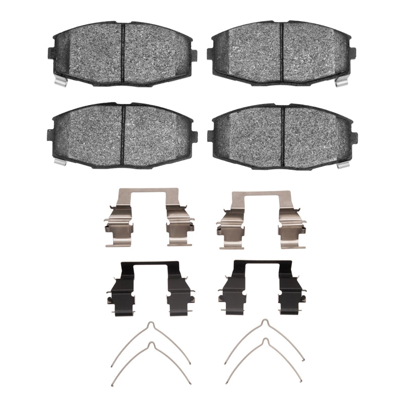 R1 Concepts ceramic brake pads and hardware kit for 1986-1992 Toyota Supra front OE brake system, shown in image.
