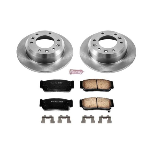 PowerStop OE rear brake kit for 2007 Hyundai Entourage, includes brake rotors and pads, automotive brake components.