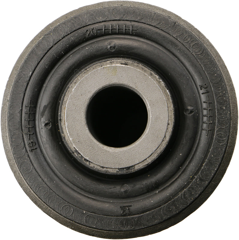 Moog 13-18 Ram 3500 rearward leaf spring bushing, automotive suspension part, shown installed on rear leaf spring.
