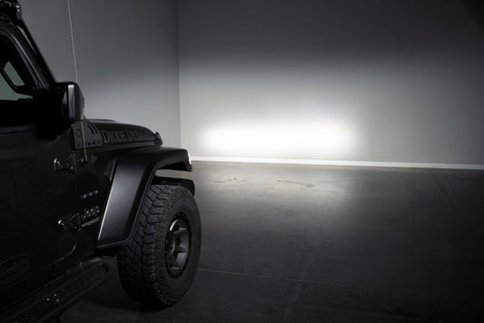Diode Dynamics Jeep JL SS5 4-Pod CrossLink grille lightbar kit with yellow and combo LED lights on black grille