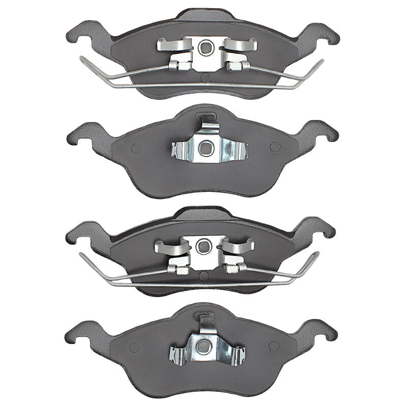R1 Concepts Ford Focus front ceramic brake pads, OE type, shown in black with metal backing for R1 00-04 Ford Focus.