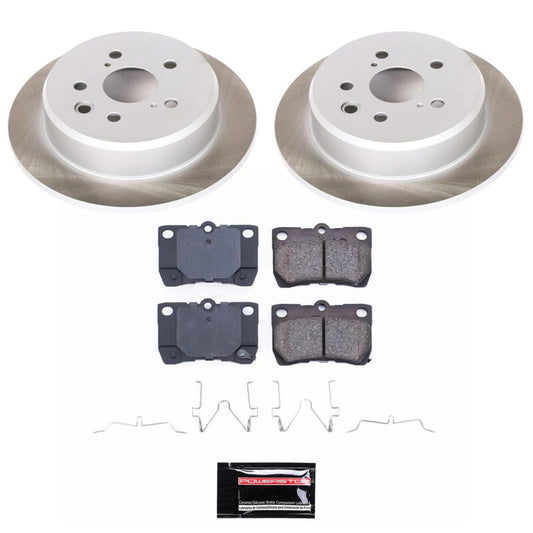 PowerStop rear semi-coated brake rotor kit for Lexus IS250, performance brake kit with blank rotors, visible rotor and caliper.