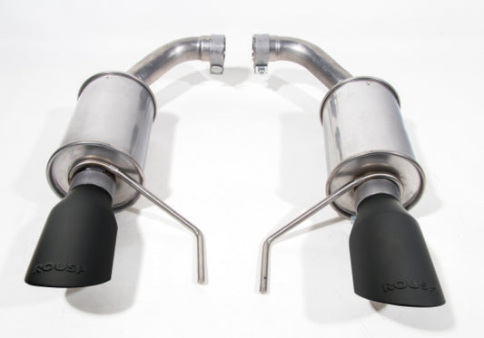 Roush black tip axle back exhaust for 2015-2026 Mustang V6 and EcoBoost models, with polished dual exhaust tips.