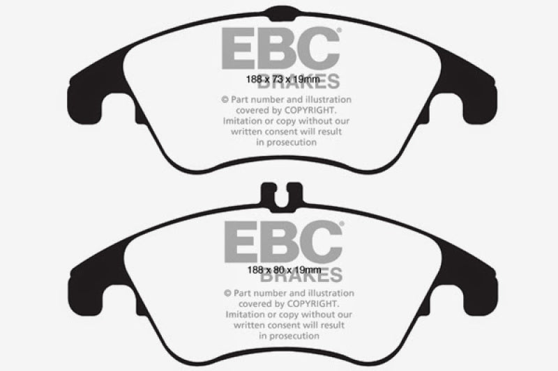 EBC 12+ Mercedes-Benz C250 Coupe 1.8 Turbo Sport Edition Greenstuff front brake pads for performance braking.