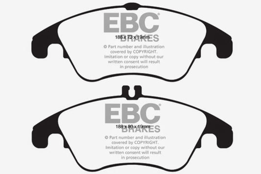 EBC 12+ Mercedes-Benz C250 Coupe 1.8 Turbo Sport Edition Greenstuff front brake pads for performance braking.