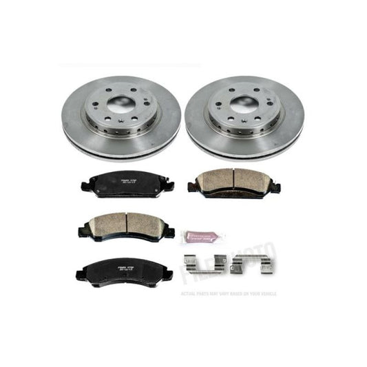 PowerStop OE front brake kit for Chevrolet Tahoe 2008-2019, showing brake rotors and pads installed in the vehicle.