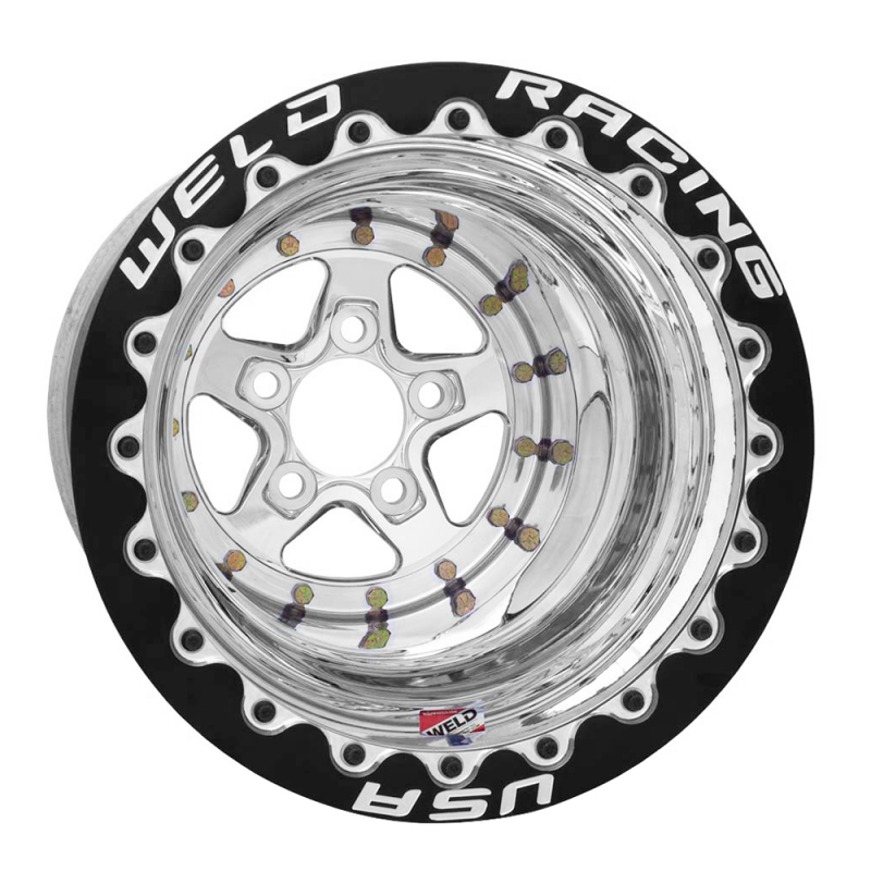 Weld Alumastar forged 15x10 wheel with polished center, shell, and SBL MT finish, 5x4.5/6 bolt pattern, 3.18 hub