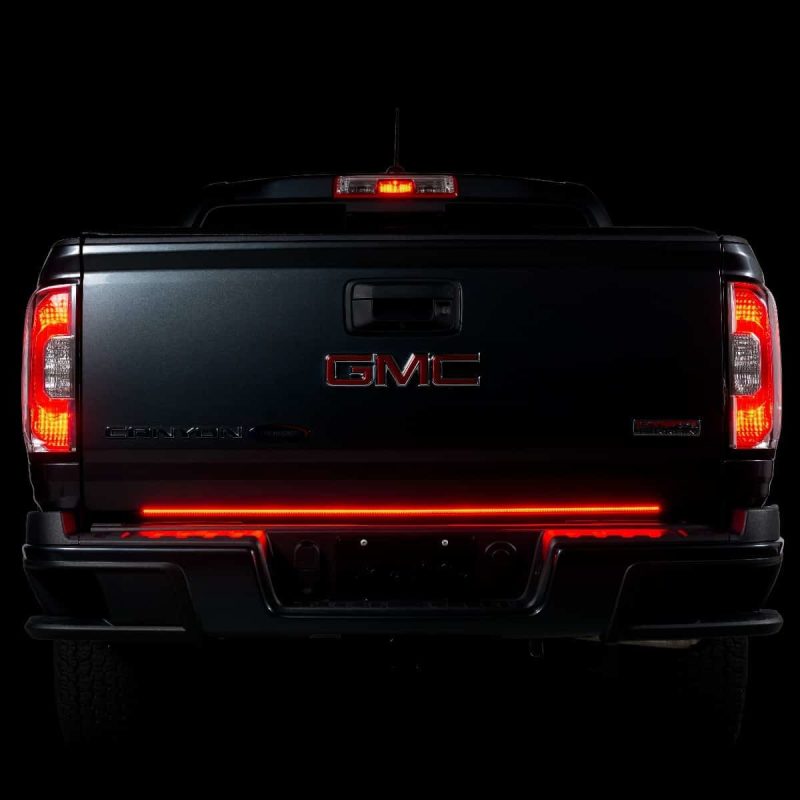 Putco 17-19 Ford Super Duty amber LED tailgate light bar with quick-connect harness, designed for enhanced truck visibility.