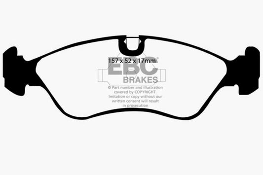 EBC Ultimax2 front brake pads for Daewoo Lanos 1.6 chassis, OE style, showing the brake pad set with metal backing plates and friction material.