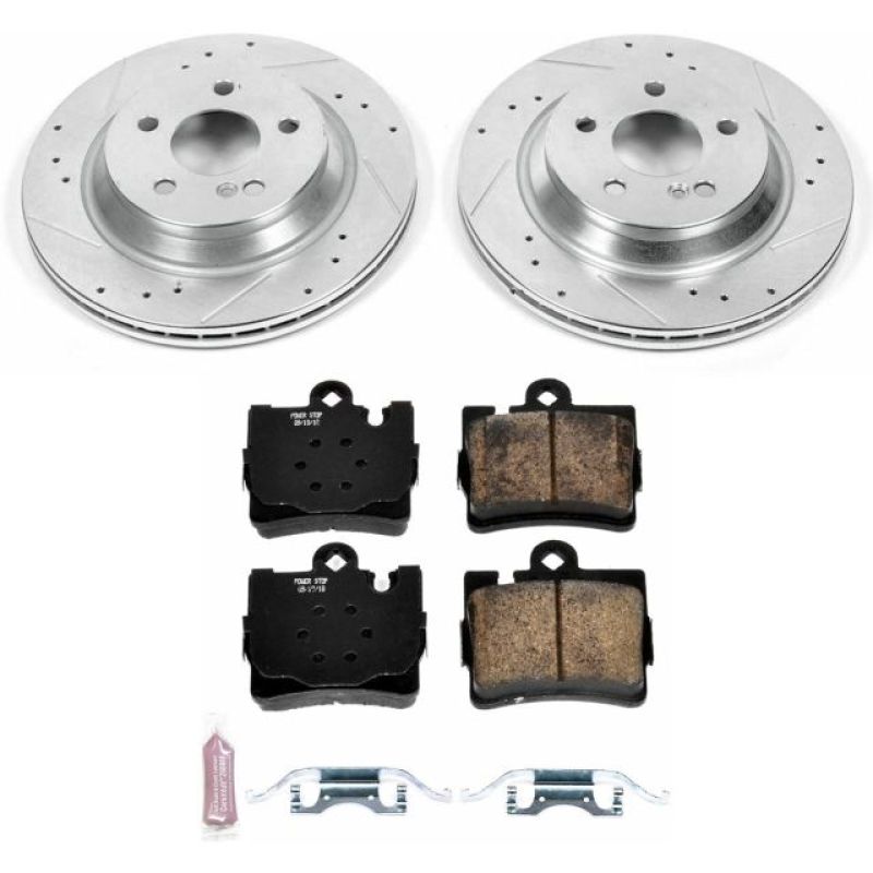 PowerStop Z23 Evolution Sport rear brake kit installed on Mercedes-Benz S430, featuring high-performance brake rotors and pads.