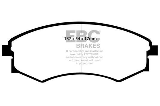 EBC Ultimax2 front brake pads for Hyundai Elantra 1.6 92-95, OE type, showing the brake pad set with mounting hardware.