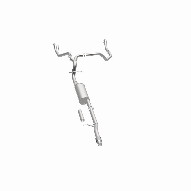 Magnaflow catback exhaust kit for Chevrolet Silverado 1500 5.3L, direct-fit replacement, with polished stainless steel pipes and muffler.