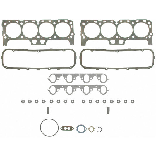 Fel-Pro Ford F-250 cylinder head gasket set, PermaTorque engine gaskets with metal and rubber components, laid out on a white background.