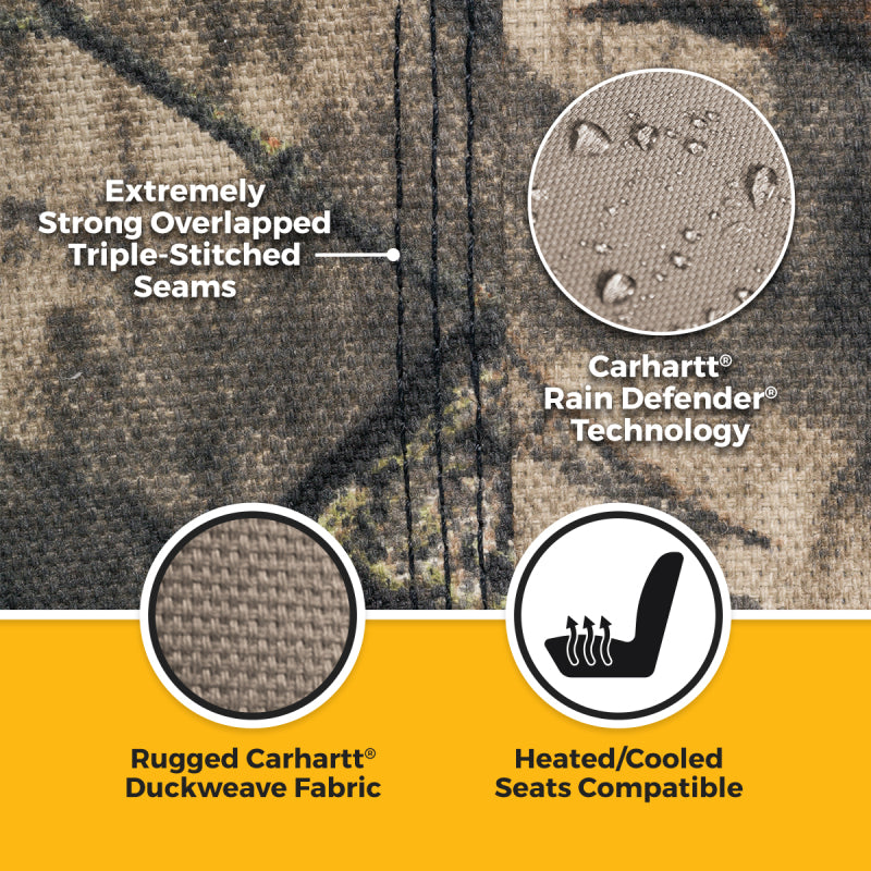 Covercraft Carhartt Camo SeatSaver front seat covers for Dodge Nitro 2007-2009, custom-fit fabric with durable camo design.