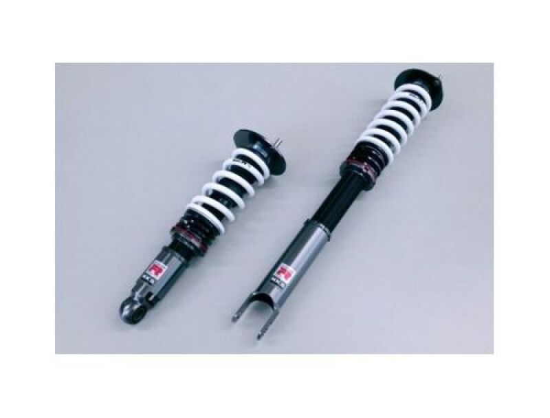 HKS Hipermax R coilover suspension kit installed on Nissan BNR34 Skyline, showcasing adjustable coilover components and setup.