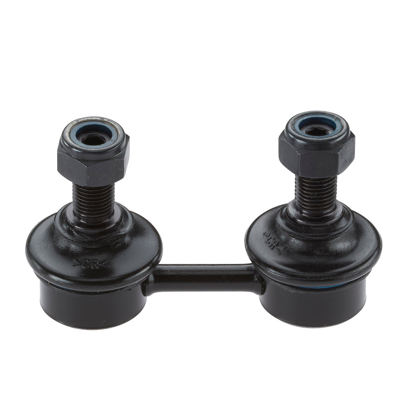 Moog front sway bar endlink for 1996-2000 Toyota RAV4, close-up of durable metal sway bar link with rubber bushings