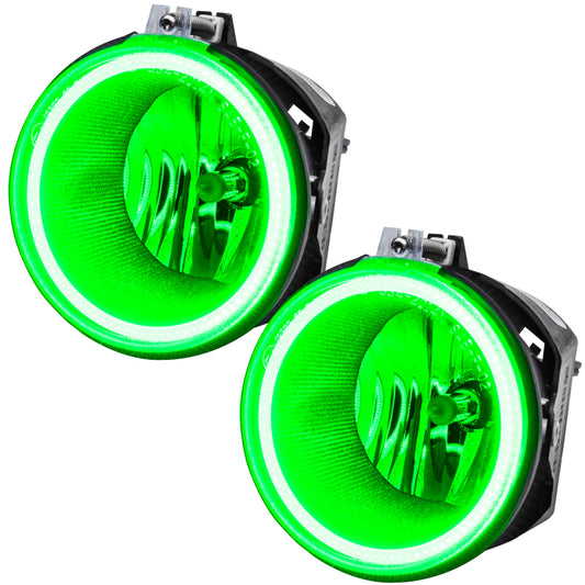 Oracle Lighting green LED halo headlights for 2006-2010 Jeep Commander, pre-assembled, with bright green halo rings.