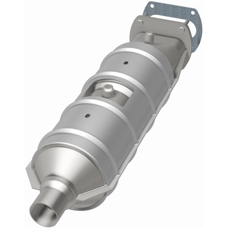 MagnaFlow catalytic converter for Ford trucks 87-95 5.8/7.5 CA direct fit, showing the metal construction and inlet/outlet ports.