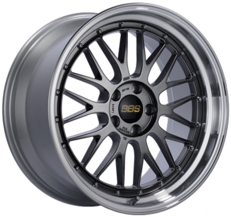 BBS LM 20x10.5 5x112 ET15 forged diamond black wheel with 80mm PFS/clip, showcasing the sleek wheel design.