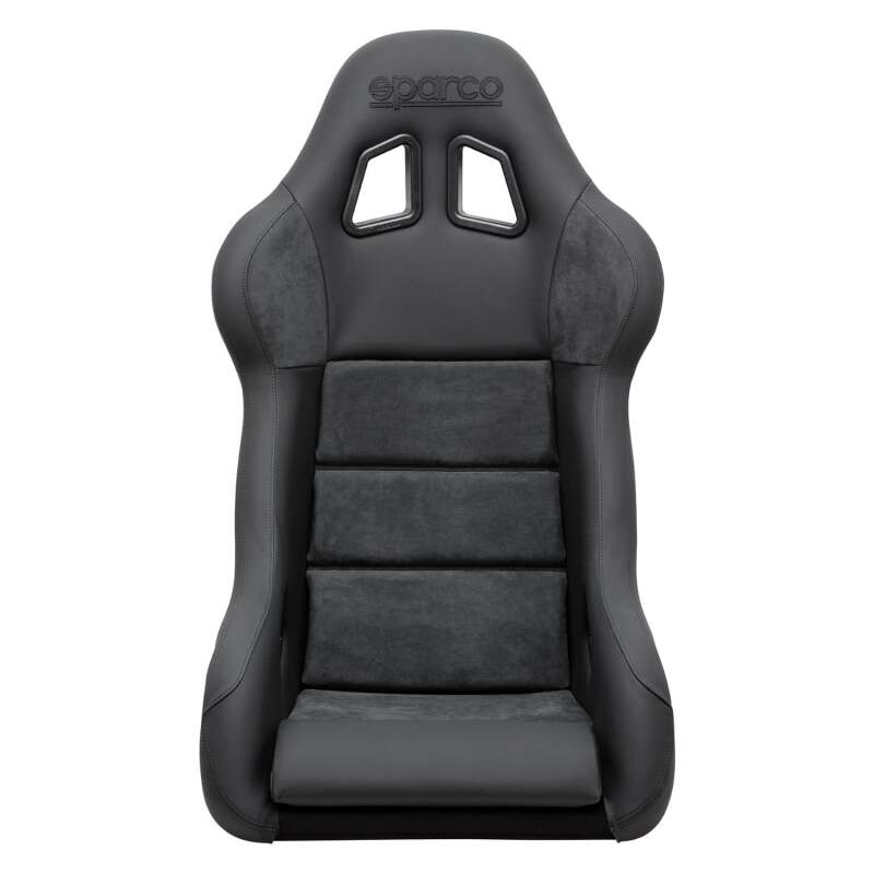 Sparco EVO Perforated Carbon Black race seat with black fabric and side bolsters, designed for racing comfort and support.