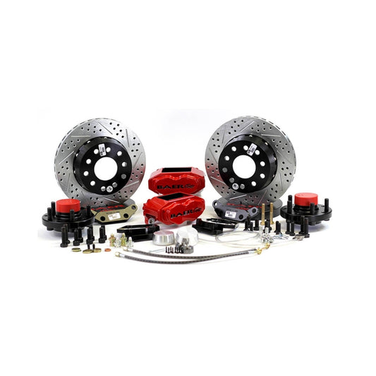 Baer Brakes 11-inch SS4+ front brake kit with red calipers for GM A-Body and F-Body models, includes STD studs and performance components.