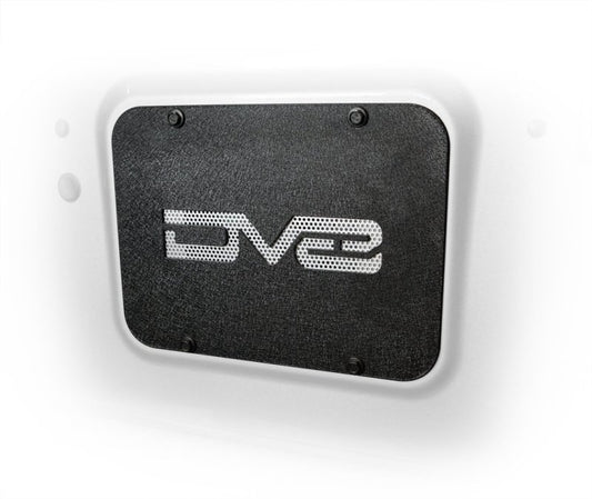 DV8 Offroad Jeep Wrangler tailgate tramp stamp decal on black tailgate, designed for 2007-2018 Jeep Wrangler models.