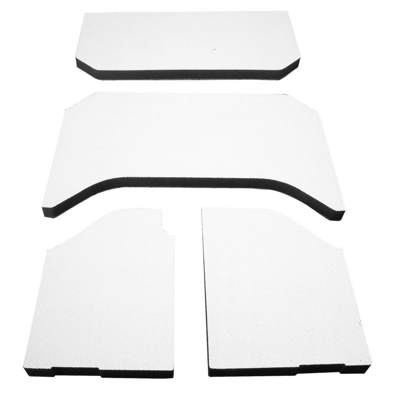 DEI 07-10 Jeep Wrangler JK 4-door boom mat headliner set in white, four-piece hard top accessory for sound insulation and interior enhancement.