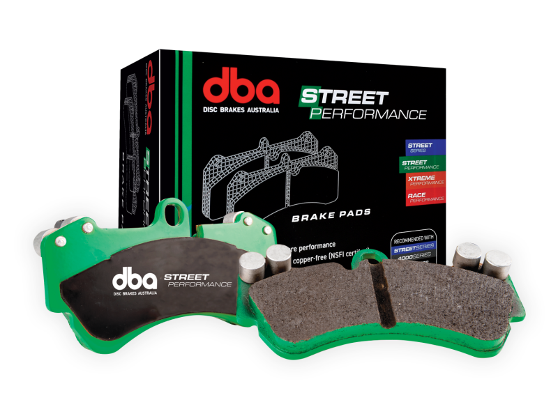 DBA performance rear brake pads for 2018-2021 Subaru Impreza and Levorg with 1.6L/2.0L turbo engines, shown in the image.