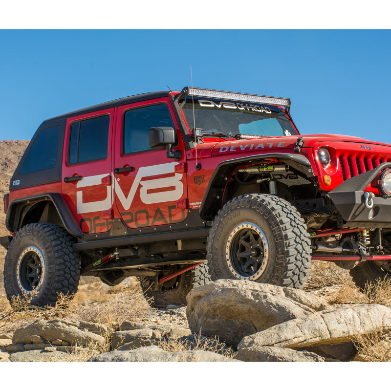 DV8 Offroad Jeep Wrangler JK flat tube fenders front and rear, rugged black offroad fenders for 2007-2018 Jeep Wrangler JK.