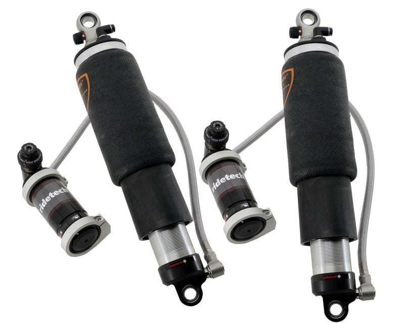 Ridetech Universal Rear TQ 7000 Series Shockwaves with 4.1-inch stroke and 2-inch stud, mounted on shock mounts and camber plates.