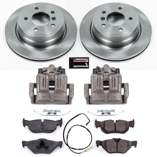 PowerStop OE rear brake kit with calipers for BMW 328i 2007-2010, including brake rotors and hardware.