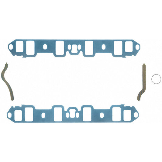 Fel-Pro Ford Mustang engine intake manifold gasket set showing multiple black rubber and metal gaskets for optimal sealing.