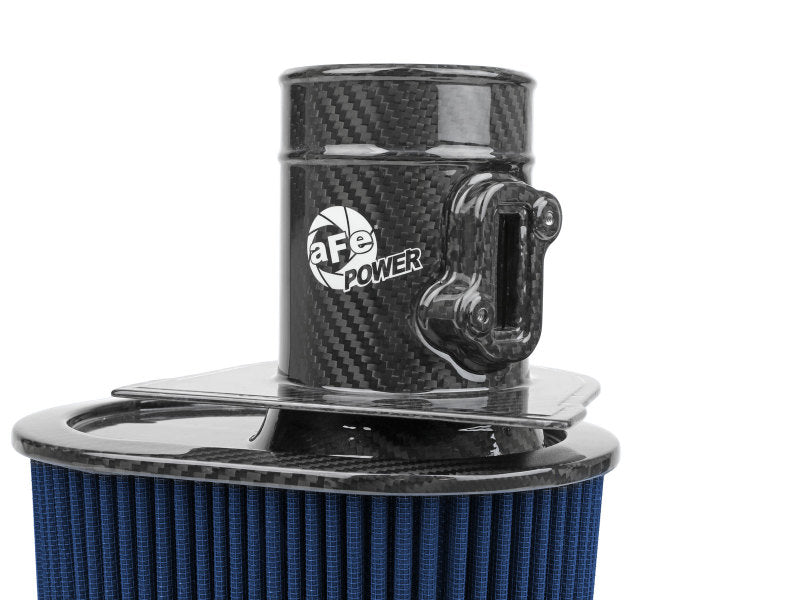 aFe Lamborghini Huracan V10-5.2L Track Series cold air intake system with Pro 5R filter installed in engine bay