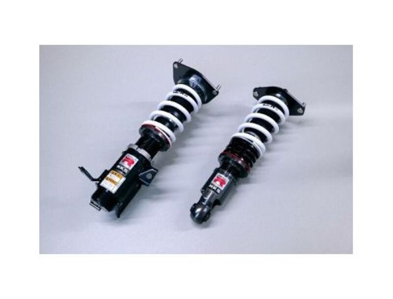 HKS Hipermax R ZD8 coilover suspension kit installed on a car, showcasing adjustable shock absorbers and coil springs.