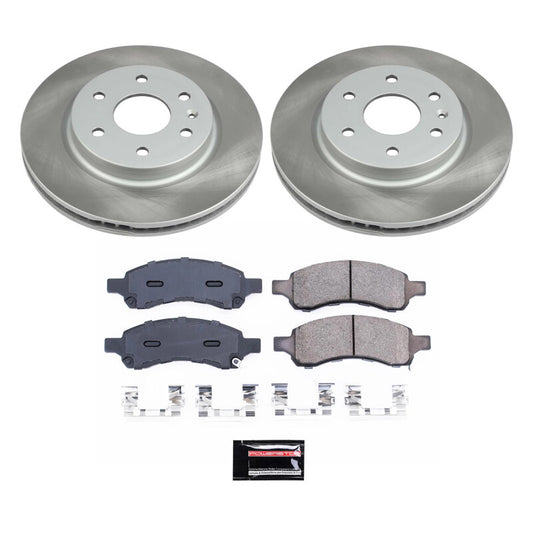 PowerStop front semi-coated brake rotor kit for 2007-2010 Saturn Outlook, performance brake kit with drilled and slotted rotors.