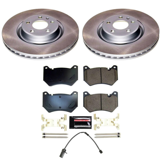 PowerStop 18-22 Audi Q5 front semi-coated performance brake rotor kit with blank rotors and black finish for enhanced braking.
