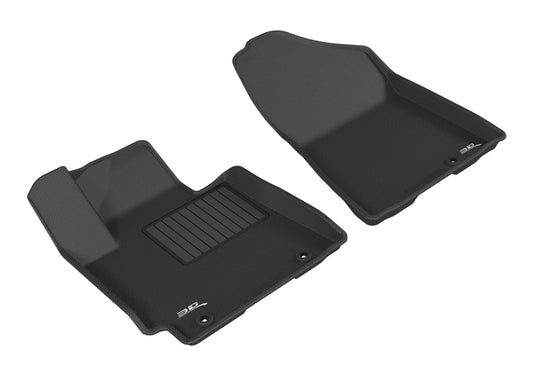 Black rubber 3D MAXpider Kagu floor mat for first row of 2016-2018 Hyundai Tucson, designed to protect vehicle interior.