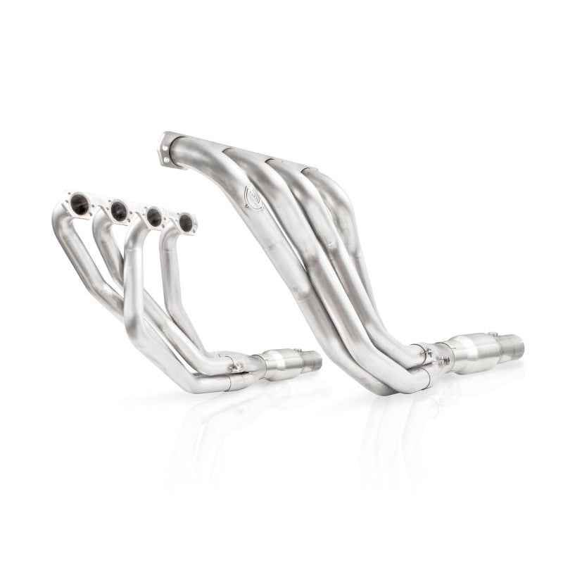 Stainless Works Ford Mustang headers for 1979-1993, featuring 2-inch primary tubes, made of polished stainless steel.