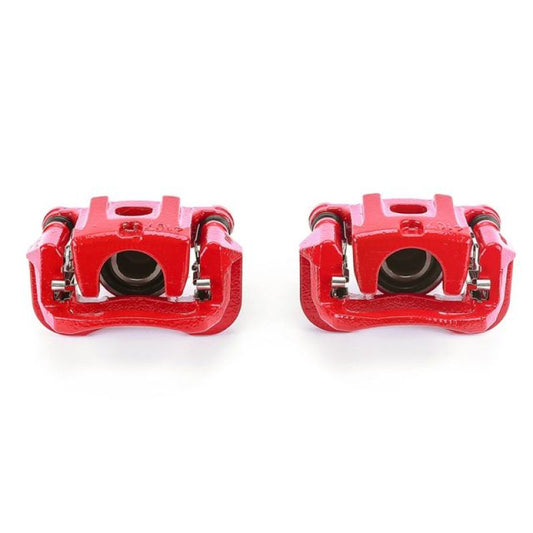 Pair of PowerStop rear red brake calipers with brackets for Lexus RX330 2004-2006, performance brake calipers for improved stopping power.