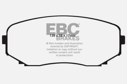 EBC Ultimax2 front brake pads for 2011-2014 Ford Edge 2.0 Turbo, OE style brake pads with metal backing plates