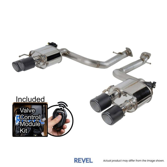 Revel catback exhaust system for Lexus IS500 and RC-F, featuring medallion touring premier C design, shown on car.