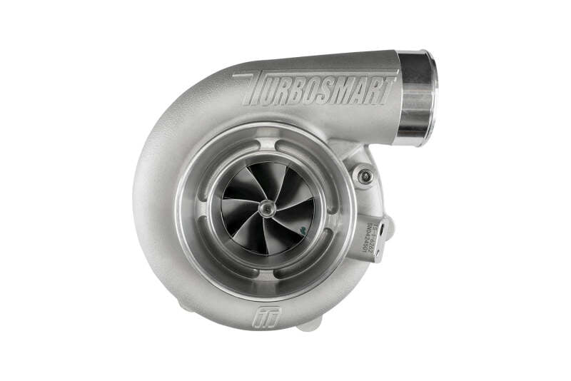 Turbosmart TS-1 6262 T3 turbocharger with 1.10AR, externally wastegated, shown with polished metal components and wastegate actuator